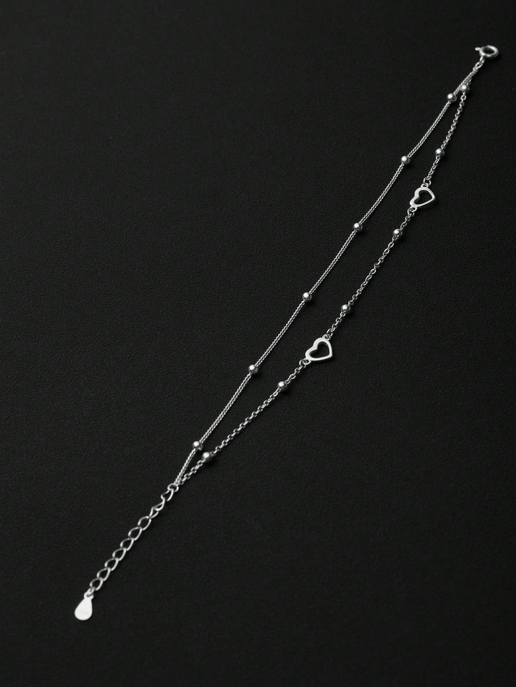 SYMFNY 1Pc 925 Sterling Silver Minimalist Hollow Heart Double Layer Bracelet