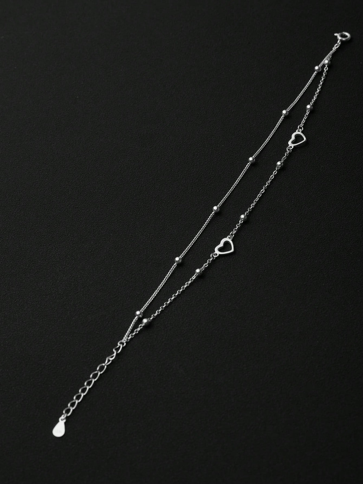 SYMFNY 1Pc 925 Sterling Silver Minimalist Hollow Heart Double Layer Bracelet
