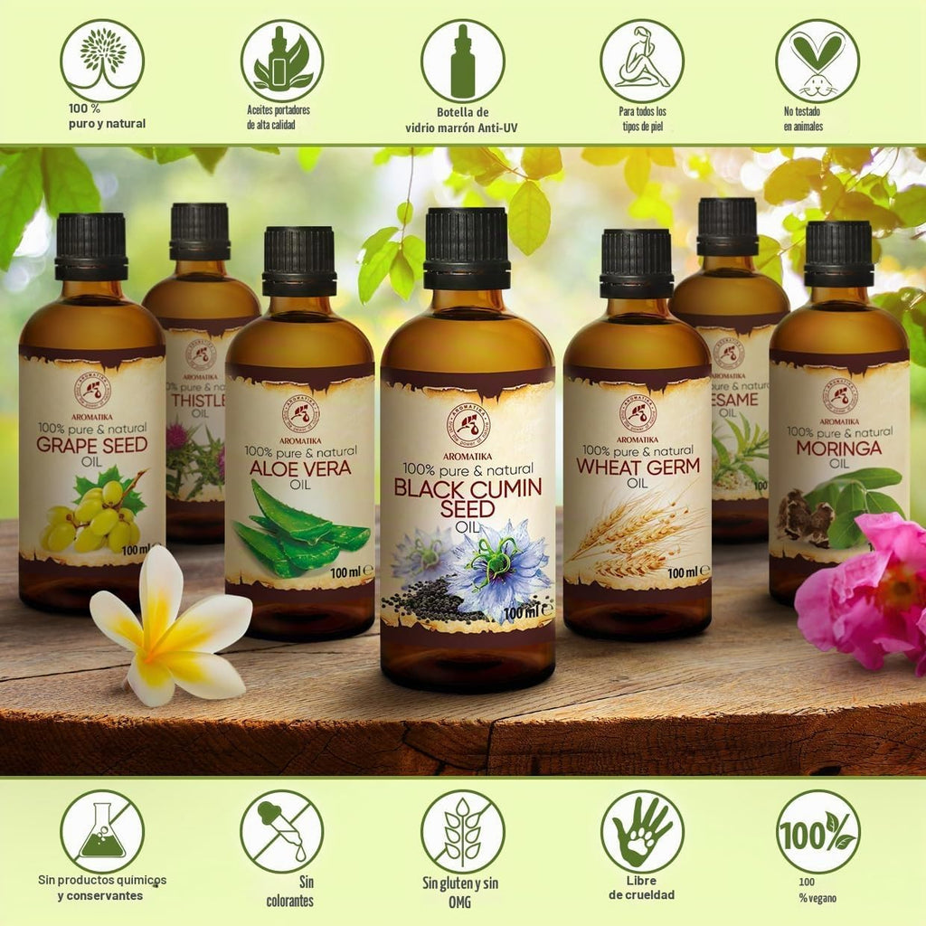 Aceite Comino Negro - 100Ml - Nigella Sativa - Oleo Aceite Vegetal De Nigella Sativa - Prensado En Frío - Aceite Base - Aceite Portador - Aceite Para La Piel - Cuidado Del Cabello