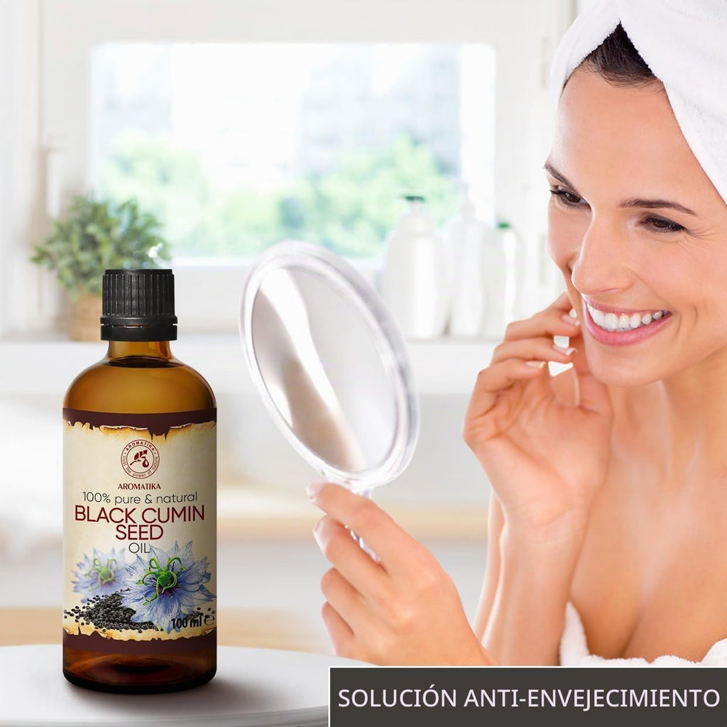 Aceite Comino Negro - 100Ml - Nigella Sativa - Oleo Aceite Vegetal De Nigella Sativa - Prensado En Frío - Aceite Base - Aceite Portador - Aceite Para La Piel - Cuidado Del Cabello