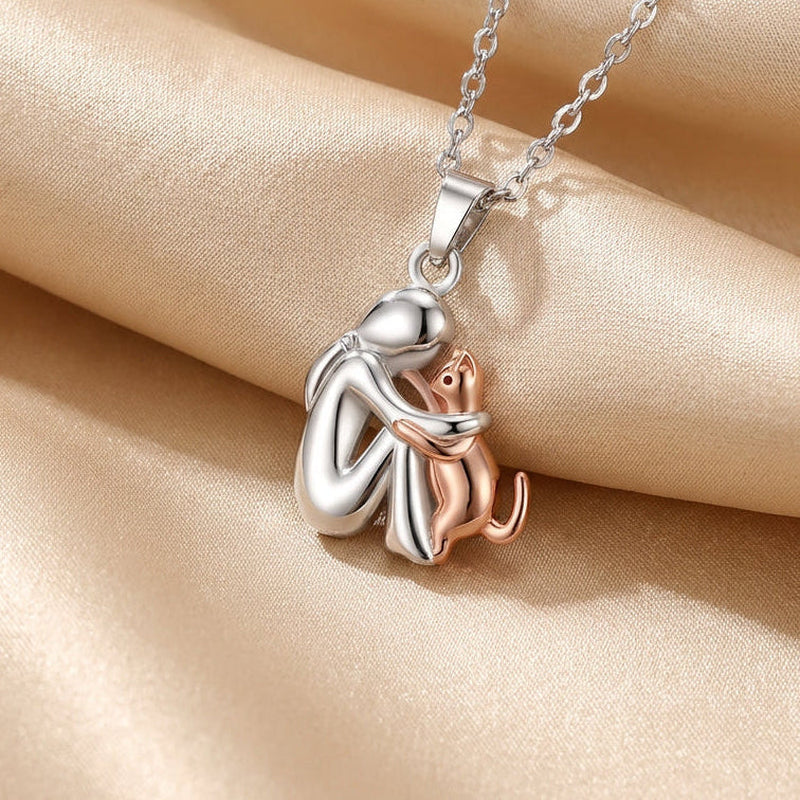 "Forever in Your Heart" Cat Hug Pendant Necklace