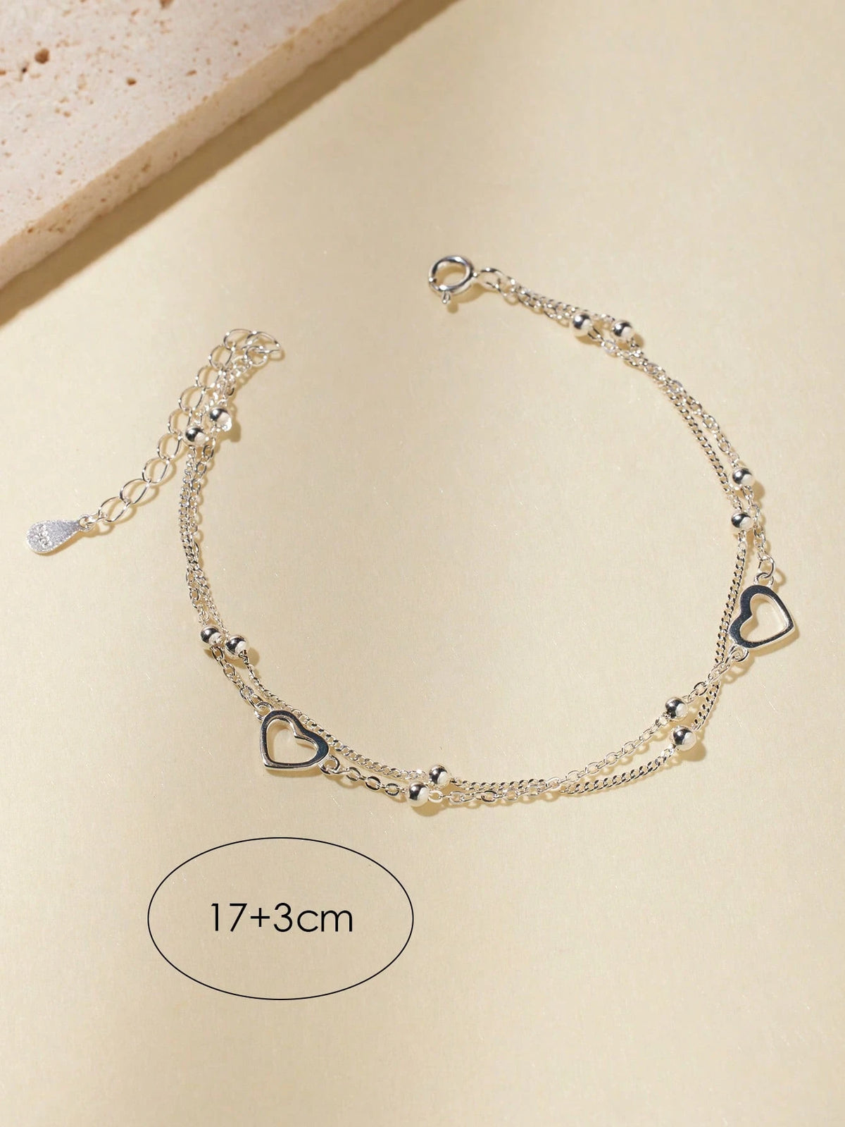 SYMFNY 1Pc 925 Sterling Silver Minimalist Hollow Heart Double Layer Bracelet