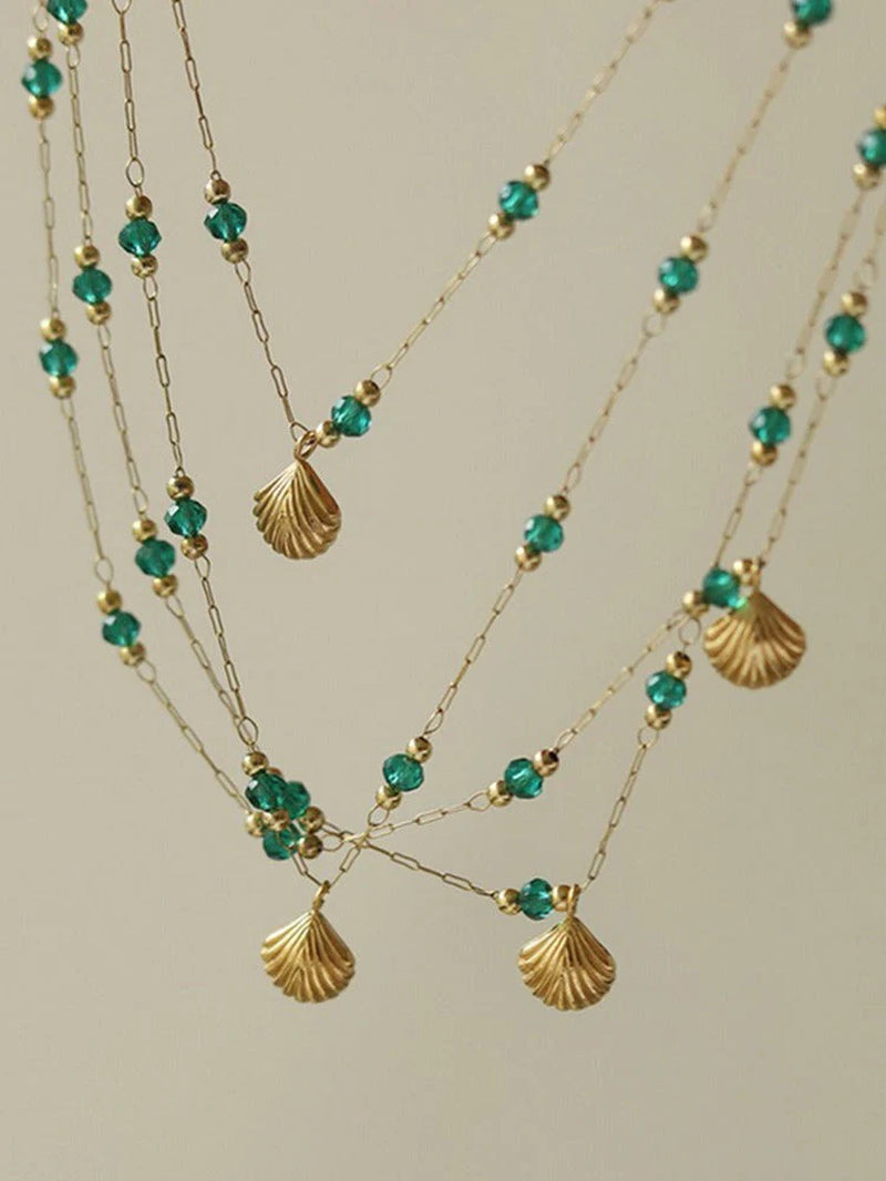 18K Gold Light Luxury High-End Shell Green Bead Anklet