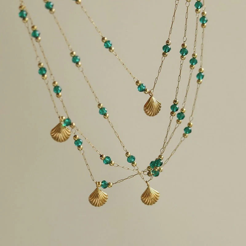 18K Gold Light Luxury High-End Shell Green Bead Anklet