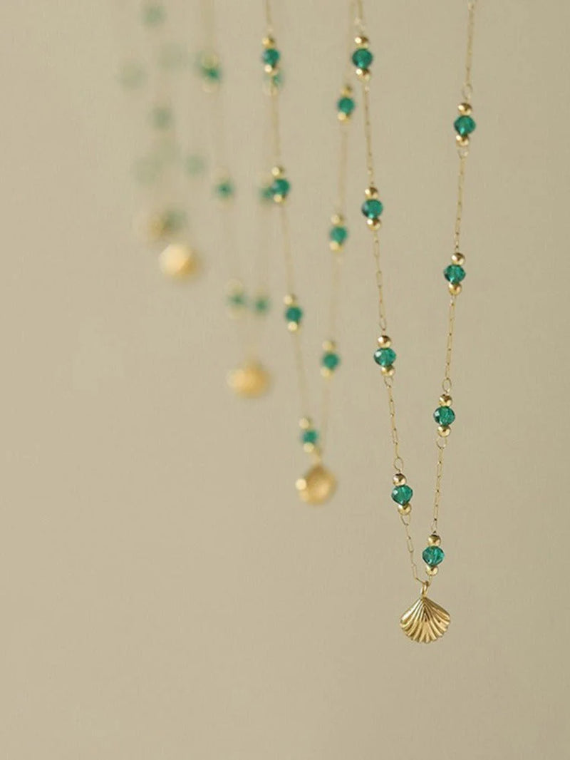 18K Gold Light Luxury High-End Shell Green Bead Anklet
