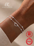 SYMFNY 1Pc 925 Sterling Silver Minimalist Hollow Heart Double Layer Bracelet